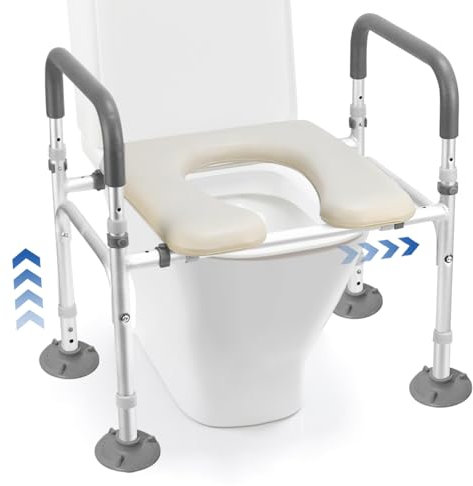 Sedile WC Rialzato con Manici, Comoda WC Alzawater per Anziani, Rialzo per Sedile WC Regolabile in Altezza con Braccioli, Regolabile Fino a 160kg, Sedia da Doccia per Anziani, Disabili, Incinta