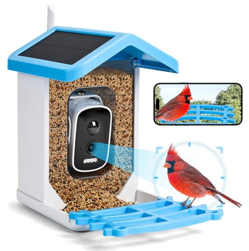 Smart Bird Feeder with Camera Solar Powered & Wireless Outdoor, HD Auto-Capture with Instant Alerts, Live Video Streaming via 2.4G WiFi, Weatherproof Auto-Recording Design, Gift for Bird Lovers