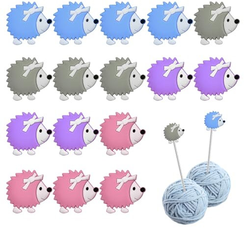 Bekecidi 16 Stück Stricknadelstopper, Spitzenschutz Silikon Niedlicher Igel Stichspitzenkappe Strickzubehör Nadelendabdeckung, DIY Bastelbedarf
