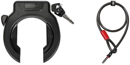 ABUS Rahmenschloss PRO Amparo 4750SL NR & Rahmenschloss-Einsteckkabel - Adaptor Cable 12/100 - Fahrradschloss mit 100 cm Länge - 12 mm Starkes Stahlkabel, Schwarz
