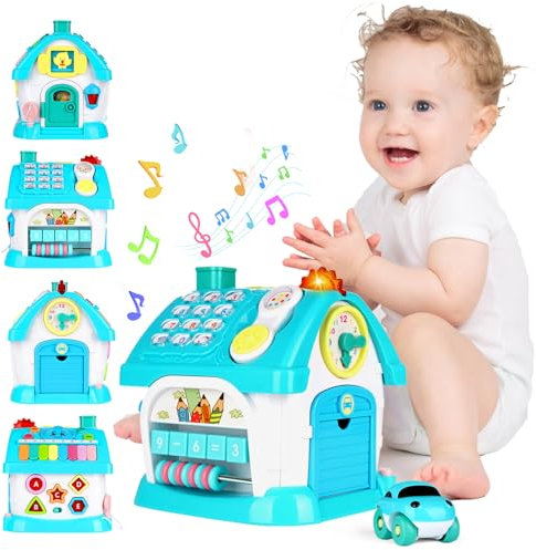 Musikalisches multifunktionales frühpädagogisches Baby-Spielhaus Montessori Busy and Lernspielzeug für Kleinkinder, Weihnachts- und Geburtstagsspielzeug für Mädchen und Jungen ab 18 Monaten(Blau)
