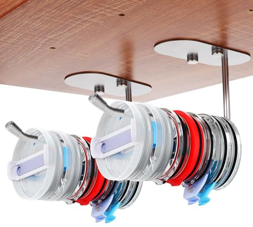 Coptiner 2 Pack Tumbler Lid Organizer, Space Saving Tumbler Lid Hook, Inside Under Cabinet Organizers, Self-Adhesive or Drilling Countertops Organization for Kitchen Organizer and Storage, 10 * 4.5cm