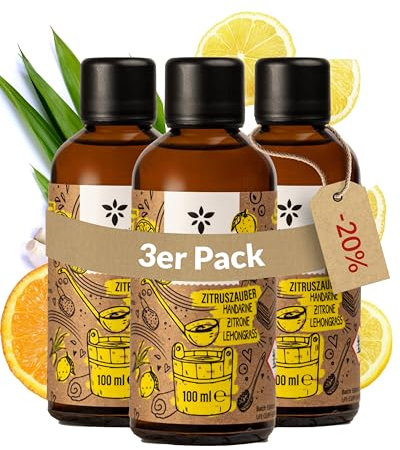 Heldengrün® BIO Saunaaufguss “Zitruszauber” [100 % NATURREIN] Saunaöl mit Zitrone, Mandarine & Lemongras – Belebendes Sauna Aufgussmittel für Liebhaber – 3 x 100 ml