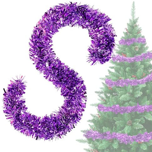 Lametta Weihnachtsbaum Violett 4X 3M Girlande Weihnachten - Weihnachtsgirlanden Glänzend Lametta Girlande Ø 9 cm,Tannengirlande Weihnachtsbaumschmuck Violett Christbaumschmuck Girlande Deko