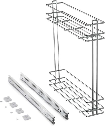 Carrello Portabottiglie Estraibile per Mobile Cucina - Cestello Portabottiglie in Acciaio - Carrello Cucina - Mensola Cucina - Pensile Cucina - Dispensa Cucina (Modulo 15 - Non Ammortizzato)
