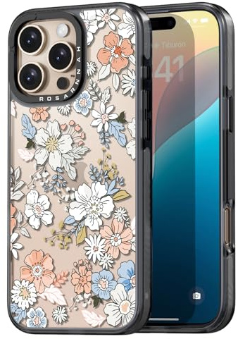 Rosarnnah Kompatibel mit iPhone 16 Pro Max Hülle – Schöne Blume Schwarz Cover Design – niedliche Ästhetik Handyhülle für iPhone 16 Pro Max 6.9