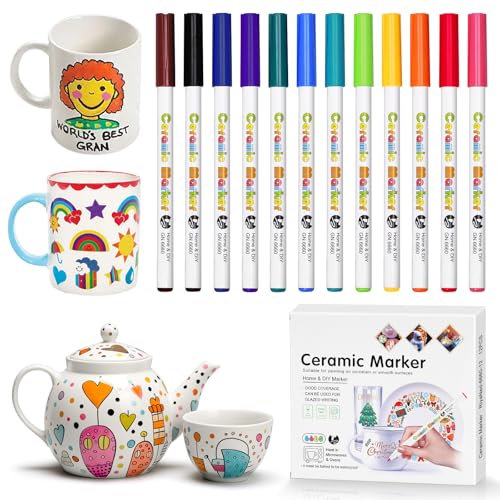 Kisvic Lot de 12 feutres en porcelaine - Passe au lave-vaisselle - Marqueur acrylique imperméable - Pour porcelaine et verre