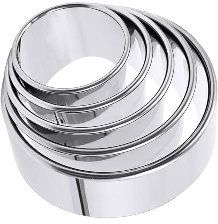 NIYATA Lot de 5 Emporte Pièces Rond en Acier Inoxydable, Emporte Piece Personnalisés pour Gâteaux,Biscuits et Desserts,avec Emporte Pièce Rond à Frapper Diamètre Tailles Variant de 40 à 80 mm