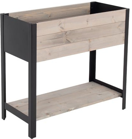 TRUTZHOLM Pflanzkasten Hochbeet Balkonbeet mit Ablage 79 x 36 x 73 cm Holz grau Innen- und Außenbereich