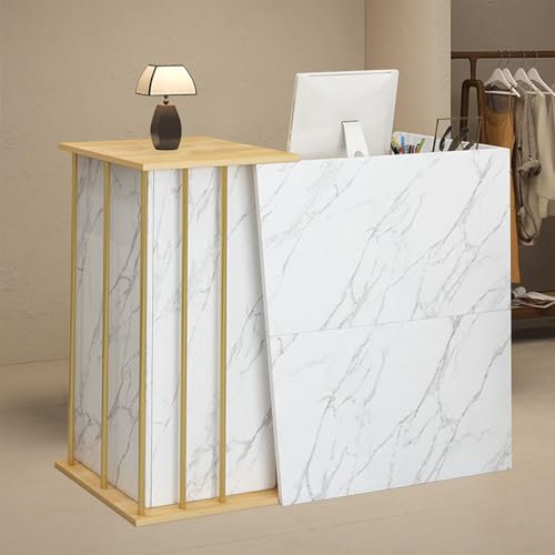 GAOXIAO Empfangstresen Rezeption Theke Verkaufstheke Empfangstheke Kosmetikstudio Rezeption-Tisch, Rezeptionsmöbel Bartheke Ladentheke, Kassentisch mit 2 Schubladen, Weiß B 100 cm