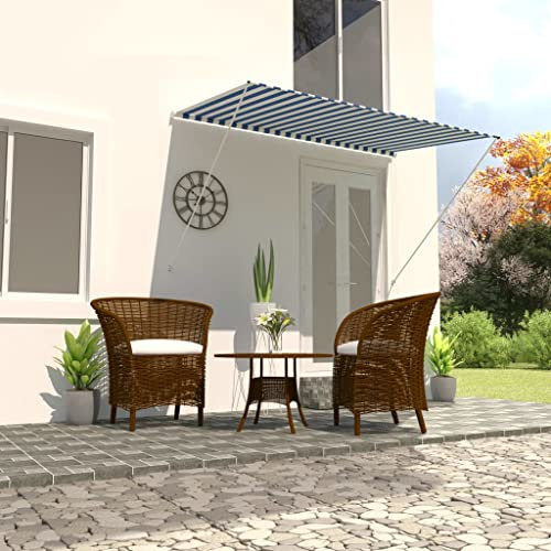 Rasen & Garten, Outdoor Wohnen, Fenster & Tür Markisen, einziehbare Markise, 250x150 cm, Blau und Weiß