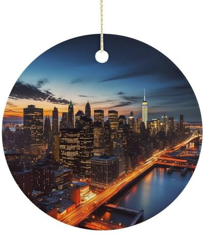 Weihnachtsdekoration, runder Anhänger, New York City Landschaft, Keramik, Weihnachtsbaumschmuck für Feiertage, Dekoration, Weihnachtsschmuck