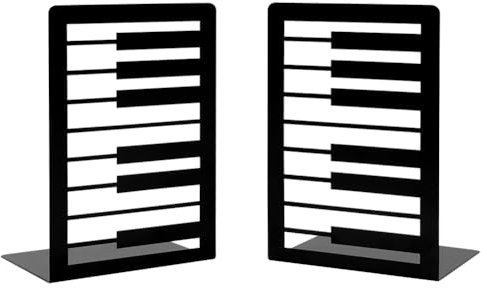 1 Paar schwarze Klavier-Buchstützen aus Metall, kreative Musikmelodie, Klaviertasten, rutschfest, verdickt, eisen, Buchstützen, Schreibtisch-Organizer für Kinder, Musikliebhaber, Bibliothek, Schule