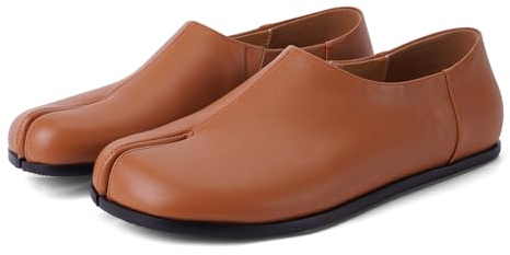 UBWDU Brown Tabi Ballet Flat Shoes for Women Slip on Split Toe Ballerina Flats Low Heel Wide Width Dressy Comfortable Casual Shoes Size 8