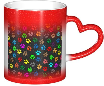 HGFVY Heat Sensitive Color Changing Coffee Colorful Dog Paw Print Black Mug In The Sky Magic Mug Ceramic Coffee Mugs As Gifts