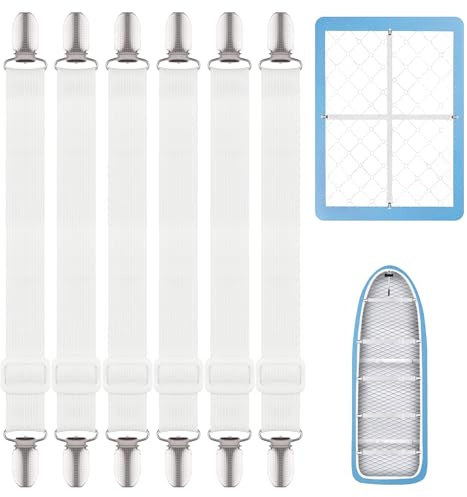 6 Stück Bettlakenklammern Verstellbar 17-50 cm, Elastische Bettlakenspanner | mit Metallclips，für Spannbettlaken, Matratze, Bügelbrett und Sofa, Faltenfreie Betttuchspanner, Weiß