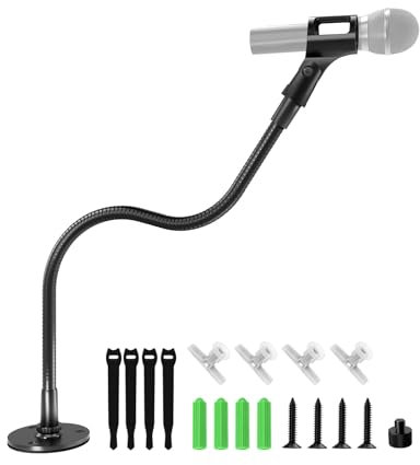 Etour 19-inch Gooseneck Microphone Holder, Desktop & Wall Mounted, Heavy Duty Flexible Microphone Arm Stand with Flange Mount Base, Ideal for Podium, Studio, Lecture, Podcast, Gaming, Streaming