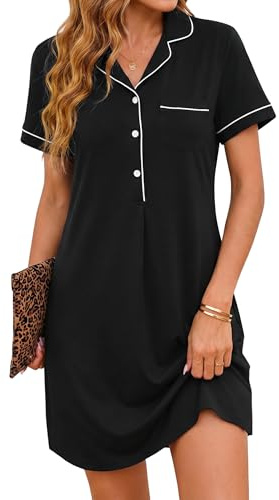 Jahetuul Camicia da Notte Donna Cotone Manica Corta con Bottoni Davanti Scollo a V Leggera e Confortevole Abito da Notte