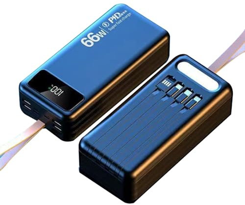 WSGDSG Chargeur Portable Power Bank Batterie Externe à Charge Rapide 100000 MAh avec Câble De Sortie USB-C (22,5 W) Et iOS (20 W) Intégré Powerbank pour Camping Et Voyage(Size:60000Mah,Color:Noir)