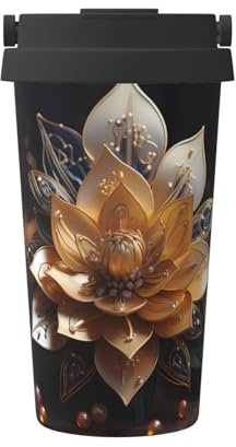 WBQLSL White delicate lotus flower Portable insulated coffee mug, 500ml car coffee mug, suitable for office, car, etc.