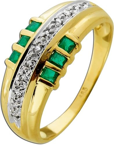 Ch.Abramowicz Smaragd Ring Gold 585 14K grüne Edelsteine Diamanten 0.06ct 19