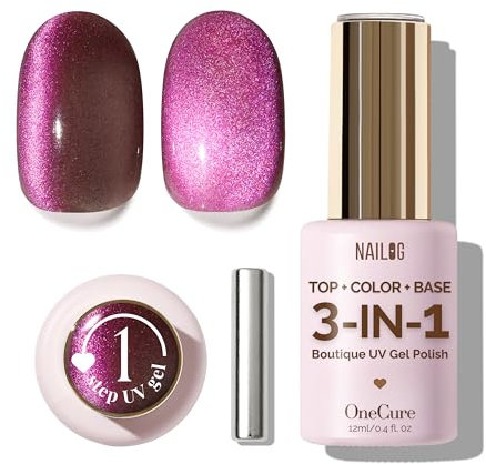NAILOG Cat Eye Gel Nail Polish 12ml | Top Coat Colour Gel Base Formula Soak Off | OneCured 3-in-1 UV Polish for Home DIY & Gifting | Luxe Cat