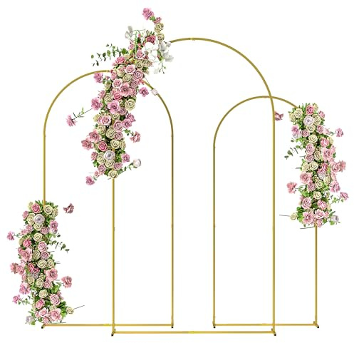 Outsunny Lot de 3 Supports d'Arche de Fond Mariage 2,2 m 2 m 1,8 m Doré | En Métal, Arche de Jardin, Fête d'Anniversaire, Fête Prénatale, Arche de Ballons Floraux