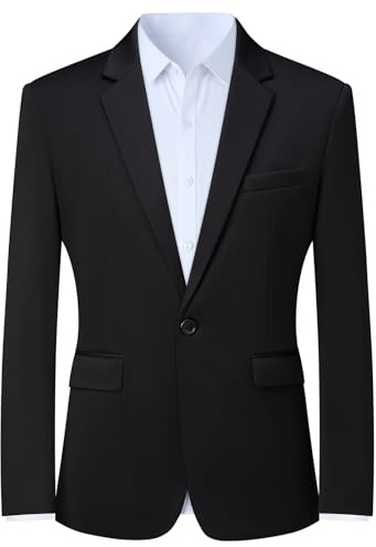 Mylldey Mens Blazers Wrinkle Free Sport Coat Business Casual Men's One Button Slim Fit Travel Blazer Lightweight Suit Jacket(Black, M)
