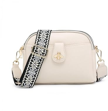JFY Women's Bee Badge And Canvas Strap Cross Body Bag