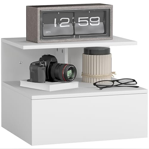 HOMCOM Nachttisch hängend Beistelltisch mit Schublade, offenes Fach, Nachtschrank Nachtkommode Sofatisch für Schlafzimmer, Wohnzimmer, Weiß, 39,8 x 35 x 31,6 cm