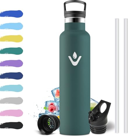 Bottiglia Termica 1L, Borraccia in Acciaio Inossidabile con Cannuccia e Filtro, Termos a Doppia Parete, Riutilizzabile, senza BPA, Borracce per Sport, Palestra, Yoga, Viaggio, Campeggio, Uffici