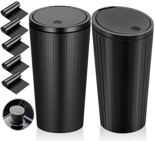 NEWJEK 2 Pièces Poubelle Voiture avec Couvercle,poubelle Voiture Interieur avec 5 Rouleaux de Sacs Poubelles pour Voiture Chambre bureau(Noir)