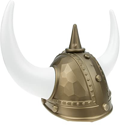 Warmhm Viking Helmet with Horns Ancient Roman Warrior Hat Viking Ox Horn Helmet Halloween Party Ornament for Men Cosplay Costume Accessory (Gold)