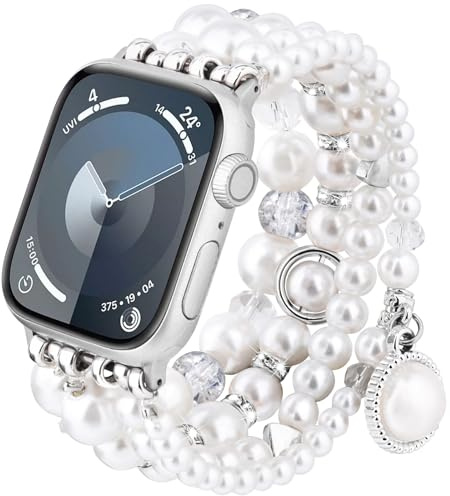 VMORO Pearl Bracelet Compatible with Apple Watch Straps 44mm 45mm 46mm 49mm 42mm(Series 3 2 1) for Women, Replacement Bracelet for iWatch SE Ultra Series 11 10 9 8 7 6 5 4 3 2 1 - White