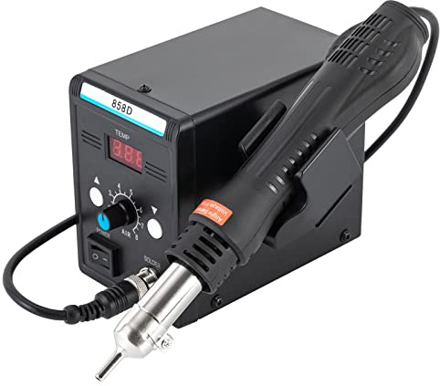 Qussse 858D Heißluft Lötstation für SMD Löten und Entlöten, 700W Rework Station Entlötstation mit Heißluftpistole, 3 Heißluftdüsen, einstellbarer Temperatur und Luftvolumen, PID Temperaturkontrolle