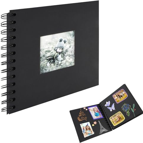 Fotoalbum Klein zum Selbstgestalten, 17 x 17 cm Scrapbook 40 Seiten Fotobuch, Leeres Ringbuch zum einkleben, DIY Spiralalbum für Geburtstag Freund, Jahrestag, Hochzeit Memory Photo Book (Schwarz)