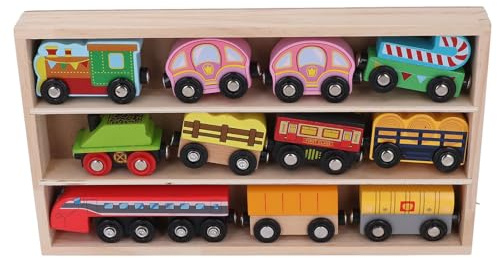 Dpofirs Holzeisenbahn-Set, Klassisches Design, Kleines Eisenbahnspielzeug mit Holzkiste, für Fantasievolles Spielen für ab 2 Jahren