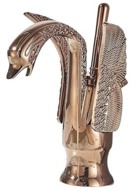Armatur badezimmer Schwanen-Badewannenwaschbecken, Messingarmatur, Kalt- und Warmwassermischer, Schwarz/Gold/Antik, Badezimmerwaschbecken, Kran(Rose Golden Short)