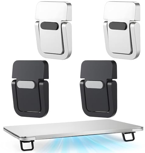 Skrfren 4pcs Portable Keyboard Riser, Mini Foldable Laptop Stand for Desk Self-Adhesive Invisible Laptop Feet Adjustable Computer Keyboard Lift for Most Keyboards