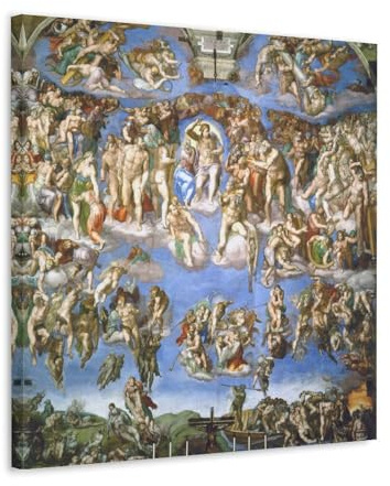 OqcEha Poster mit Aufdruck The Last Judgment By Michelangelo Buonarroti, Wandkunst, Gemälde, Leinwand, Kunstwerke, Geschenkidee, ästhetischer Rahmen, 70 x 70 cm