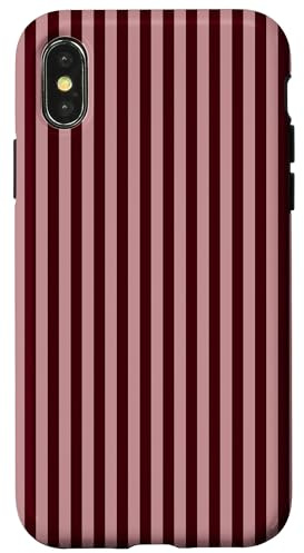 Rayures Roses Bordeaux Minimaliste Girly esthétique Tendance Coque pour iPhone X/XS