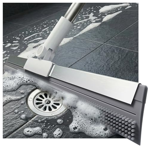 CTIME 15.75 Lightweight Floor Squeegee with 58 Stainless Steel Handle | Streak-Free TPR; 180° Pivot Head; Easy Maneuvering; Garage & Patio Safe; Quick Tool-Free Assembly; Hang Hole