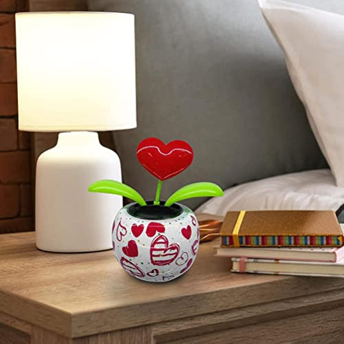 SIXRUN Fleurs Dansantes à énergie Solaire, Ornement Oscillant, Bobblehead électrique Mignon pour Voiture, Décoration de Maison, Cadeau 11.5x10cm ABS (Love)