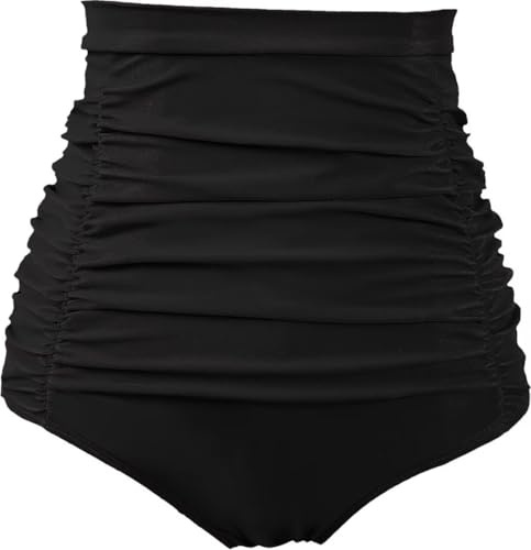 Women's Ruched High Waisted Bikini Bottom Retro Vintage Swim Short Tankinis Black XL