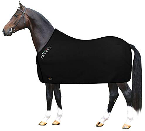 Horses, Fleece Pferdedecke, Basismodell, weich und bequem, ideal für Transport und Feierabend, Größe XS-120cm bis XXL-162cm, in verschiedenen Farben erhältlich (Schwarz- 155 cm)