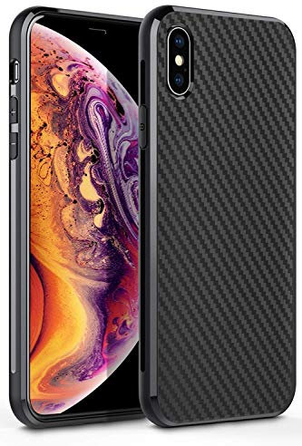 AVANA Hülle für iPhone XS Max Schutzhülle Flexibles Slim Case Schwarz Bumper Schutz Weiche Handyhülle Silikon TPU Schale Kratzfest Kohlefaser Cover Carbon Optik