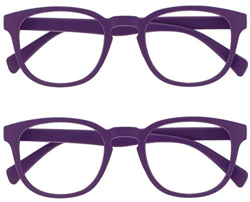 OPULIZE Pop Pack 2 Rétro Rond Lisse Mat Violet Hommes Femmes Lunettes De Lecture Charnières Ressort RR2-5 +3,00