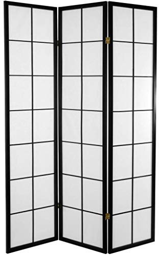 Fine Asianliving Japanischer Paravent Raumteiler Trennwand B135xH180cm 3 Paneele Shoji Reispapier Schwarz