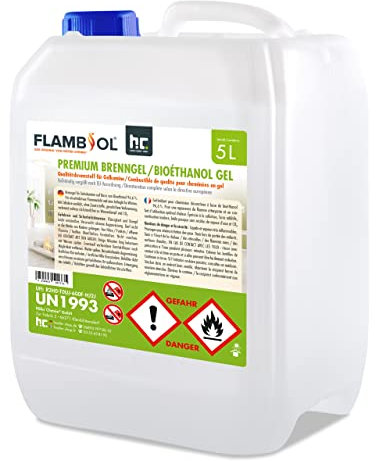 FLAMBIOL® Bioéthanol Premium en Gel (16 x 5 L) – Combustible Longue Durée, Idéal pour Cheminées d'Intérieur et d'Extérieur – Formule Améliorée et Écologique, Fabriqué en Allemagne