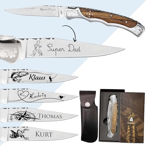 KDO MAGIC - Couteau homme personnalisé - Marque laguiole gravé avec un prénom - Couteau pliant personnalisable - Cadeau Fête des pères - Idée cadeau pour homme, Papa (Marron, Couteau)